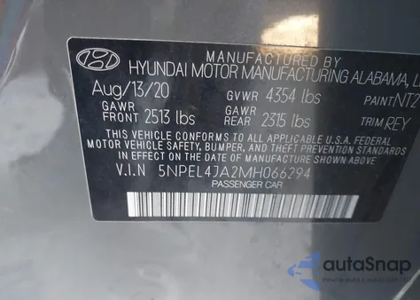 2021 Hyundai Sonata Sel из США, поврежденный, VIN 5NPEL4JA2MH066294